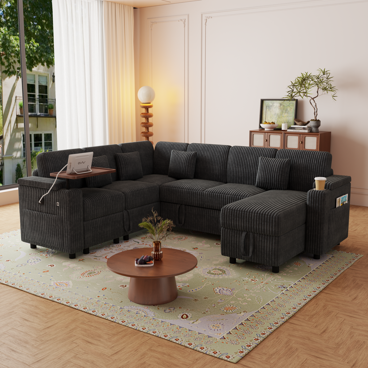 100-Inch Pull-Out Sofa with USB Ports and Cup Holder by HouseOfZazla