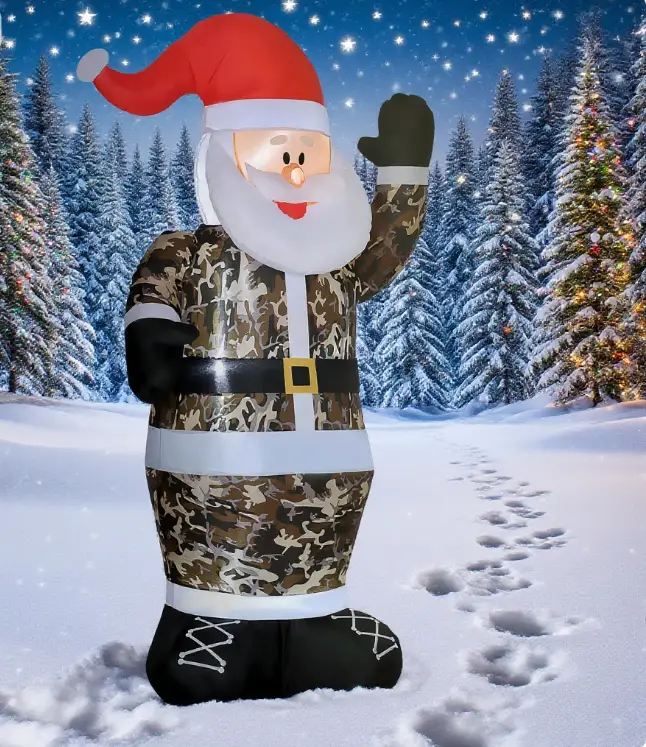 Christmas Inflatables Outdoor Decorations Santa Claus Wearing Camouflage by HouseOfZazla