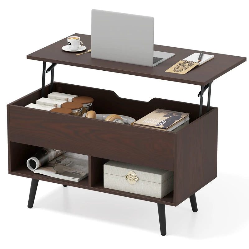 31.5 Inch Lift-Top Coffee Table with Hidden Storage and 2 Open Shelves by DirectDeals
