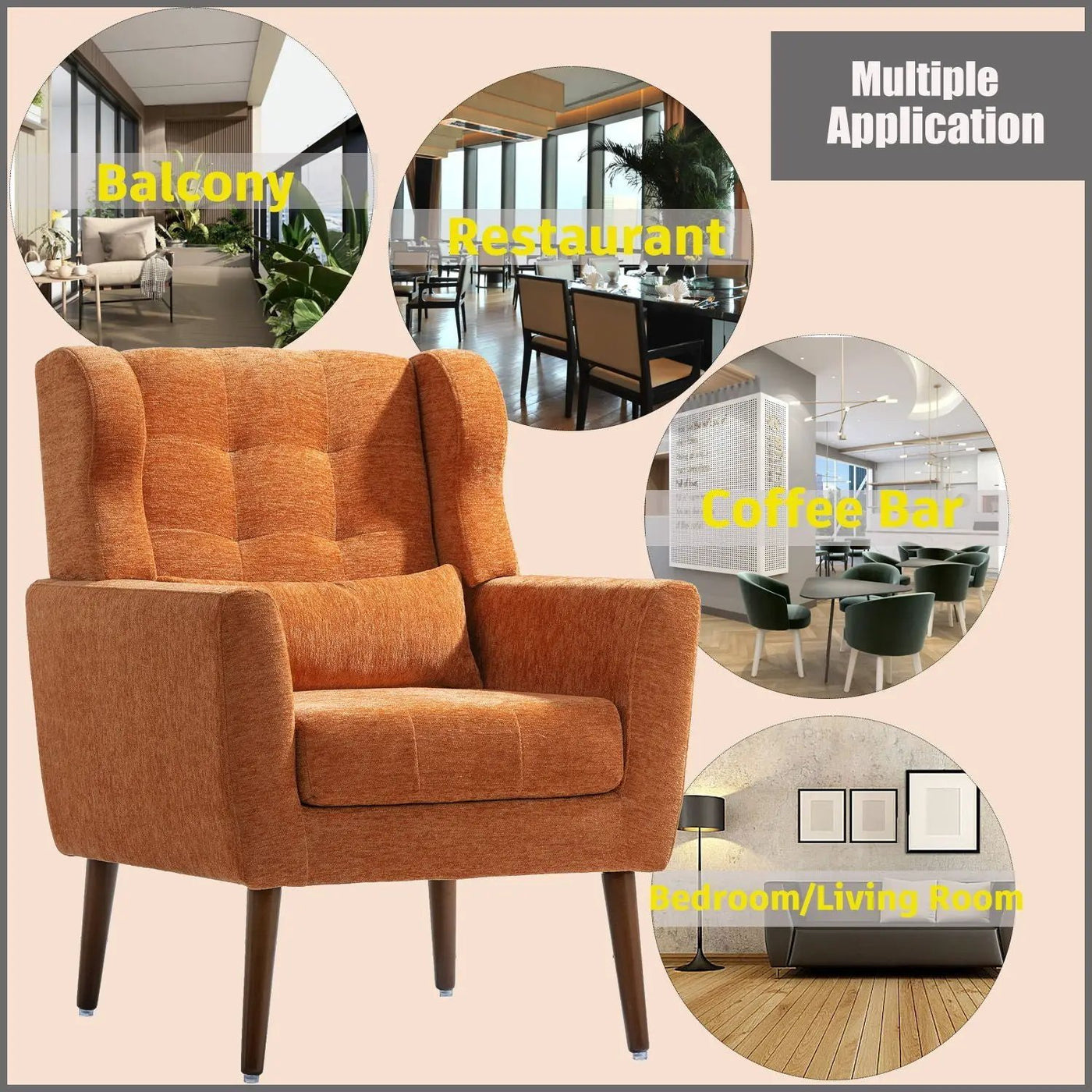 Modern Accent Chair, Arm Chairs For Living Room, Upholstered Mordern Armchair, Comfy Soft Padded Lounge Chair In Small Space, Bedroom, With Pillow, Solid Wood Leg by HouseOfZazla