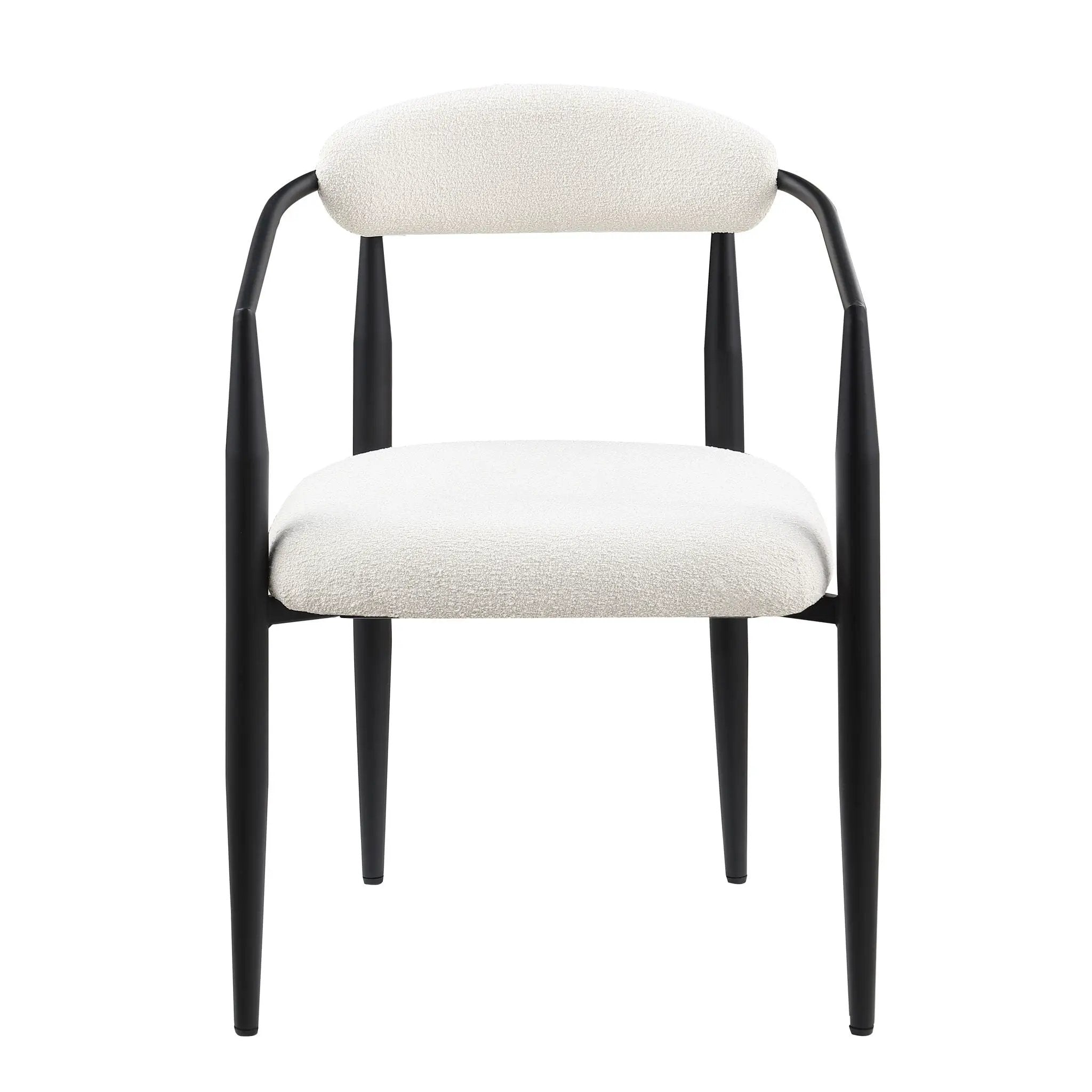 Dining Chairs (Set of 2), Mid-Century Modern Dining Chairs, Kitchen Dining Room Chairs, Round Boucle Backrest Sherpa Dining Chair With Metal Legs by Unique Piece Furniture