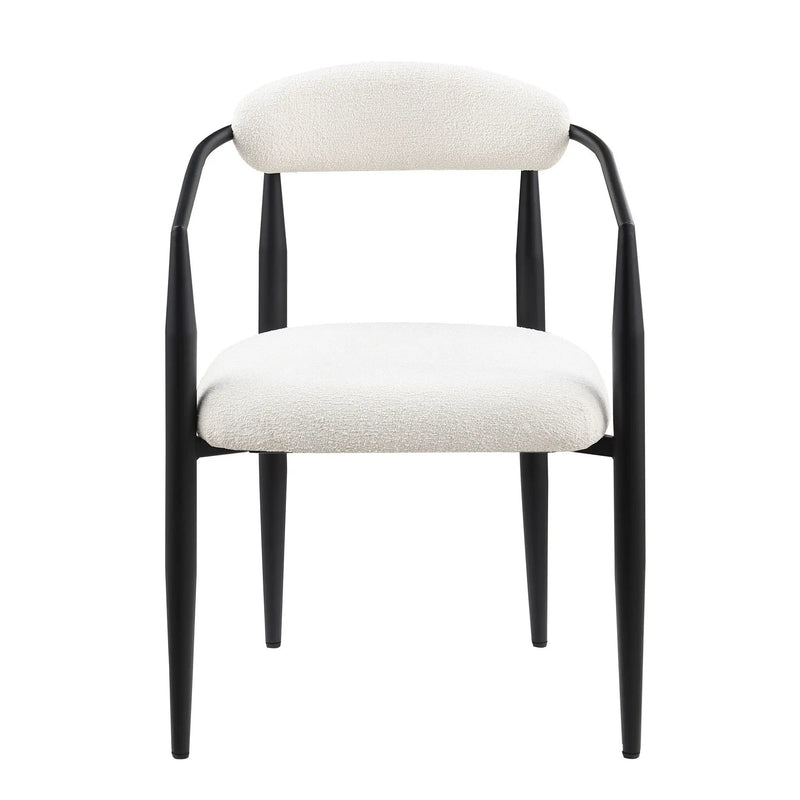 Dining Chairs (Set of 2), Mid-Century Modern Dining Chairs, Kitchen Dining Room Chairs, Round Boucle Backrest Sherpa Dining Chair With Metal Legs by Unique Piece Furniture