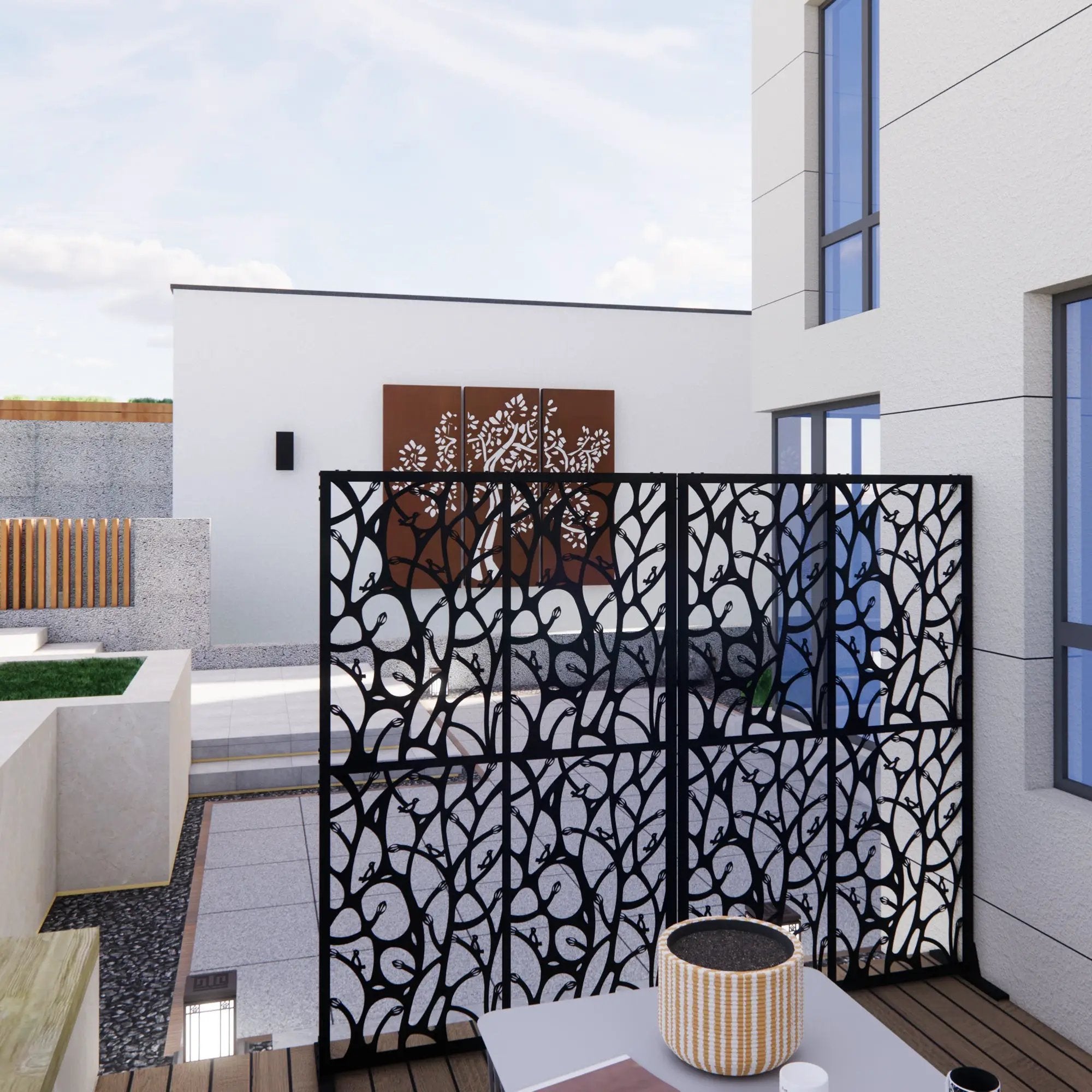 Metal Privacy Screen 3.8 Ft W x 6 Ft H Indoor Outdoor Divider by HouseOfZazla