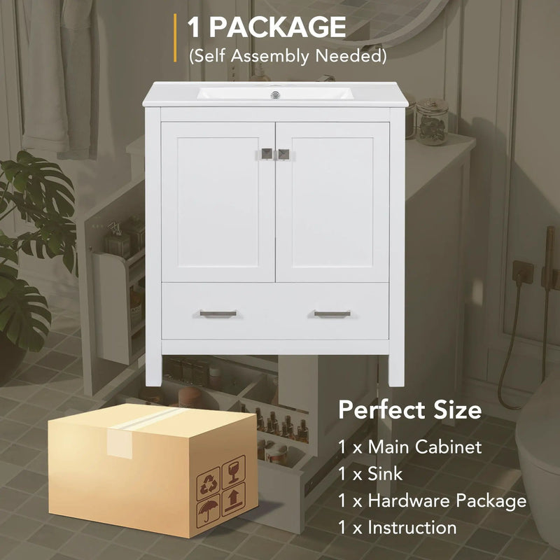 Bathroom Vanity With Single Sink, Combo Cabinet Undermount Sink, Bathroom Storage Cabinet With Two Doors And A Drawer, Soft Closing, Multifunctional Storage, Solid Wood Frame by HouseOfZazla
