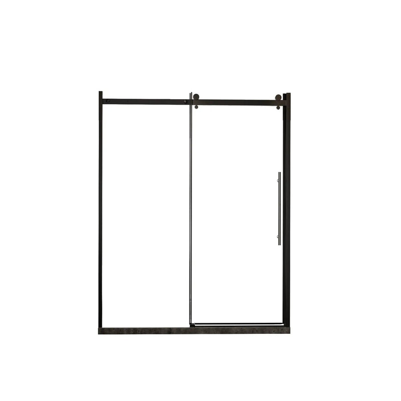 Frameless Shower Door Single Sliding, Clear Tempered Glass Shower Door With Zinc Roller Rail System, Stainless Steel Handle - Black by HouseOfZazla