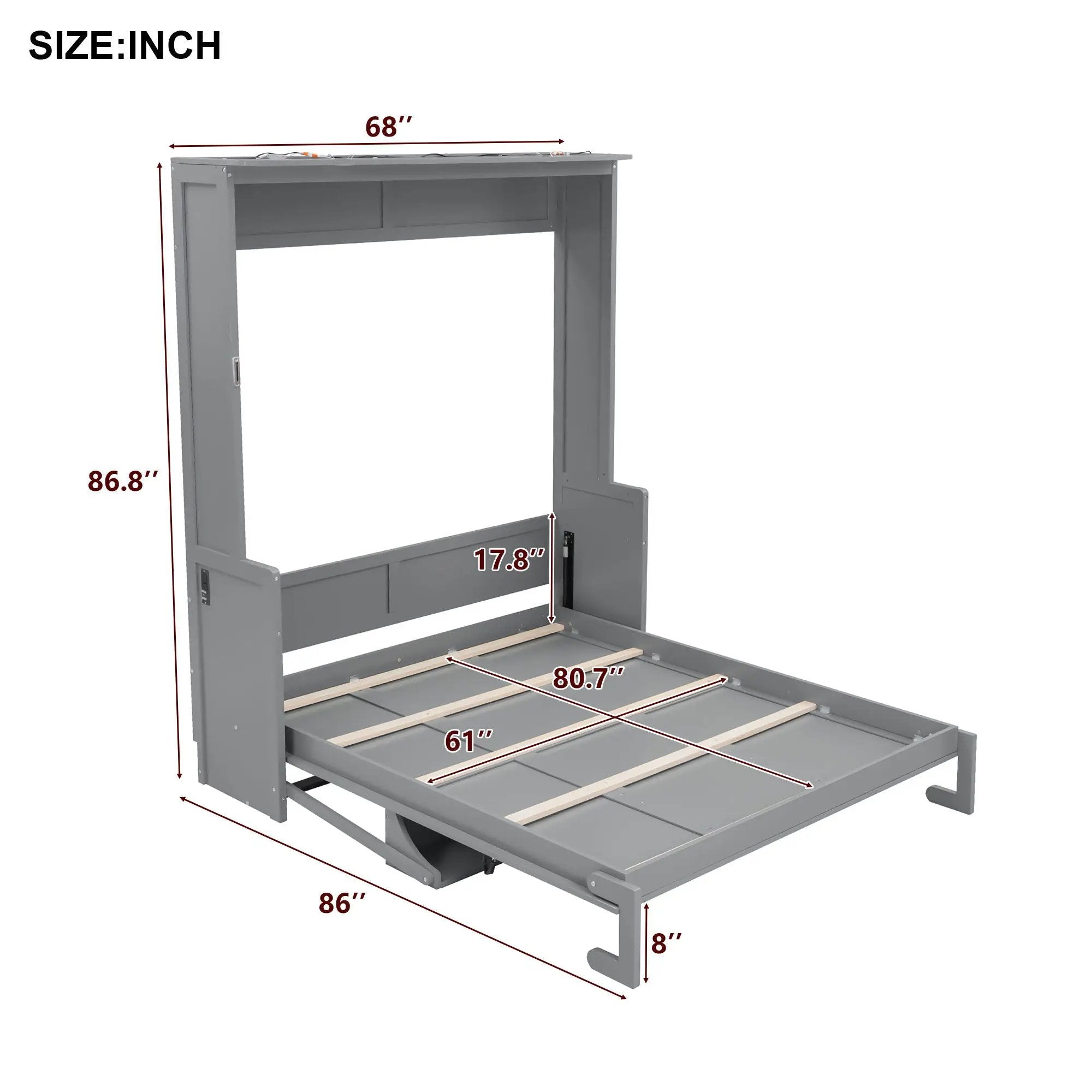 Murphy Bed With Desk, LED Lights & USB Charging Station