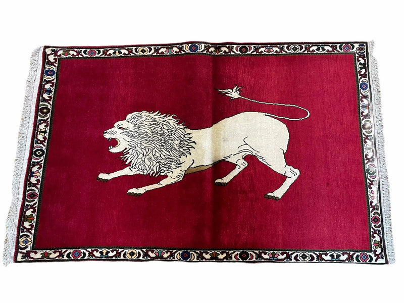 4 X 6 Handmade Hand-Knotted Quality Wool Rug Zagros Lion Red Ivory Tribal Rug by Jewel Rugs