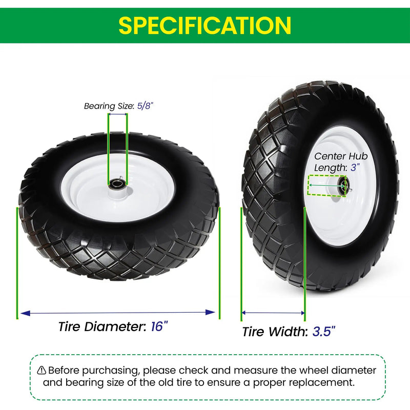 4.80/4.00-8 Flat-Free Solid Wheelbarrow Tire and Wheel, 16" by HouseOfZazla