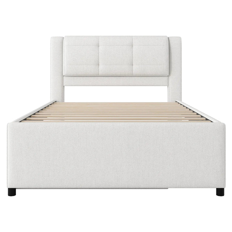 Upholstery Platform Bed With Trundle, Trundle Can Be Flat Or Erected by HouseOfZazla