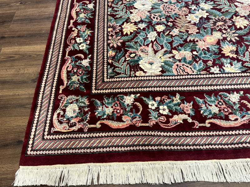 Pakistani Rug 9x12 William Morris Maroon Vintage Floral Wool by Jewel Rugs