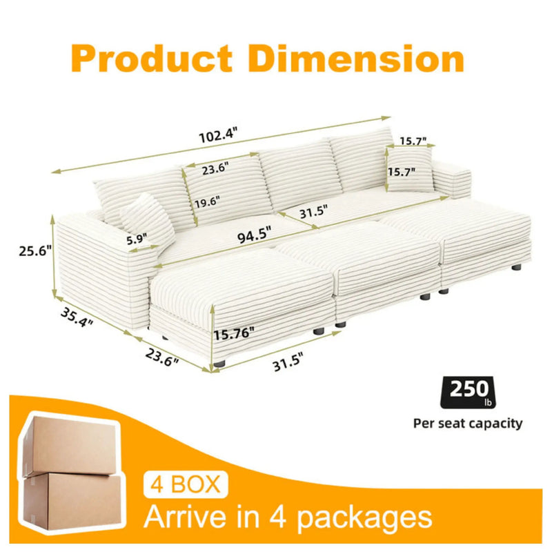 Deep Seat Convertible Sofa With Soft Pillows And Ottomans
