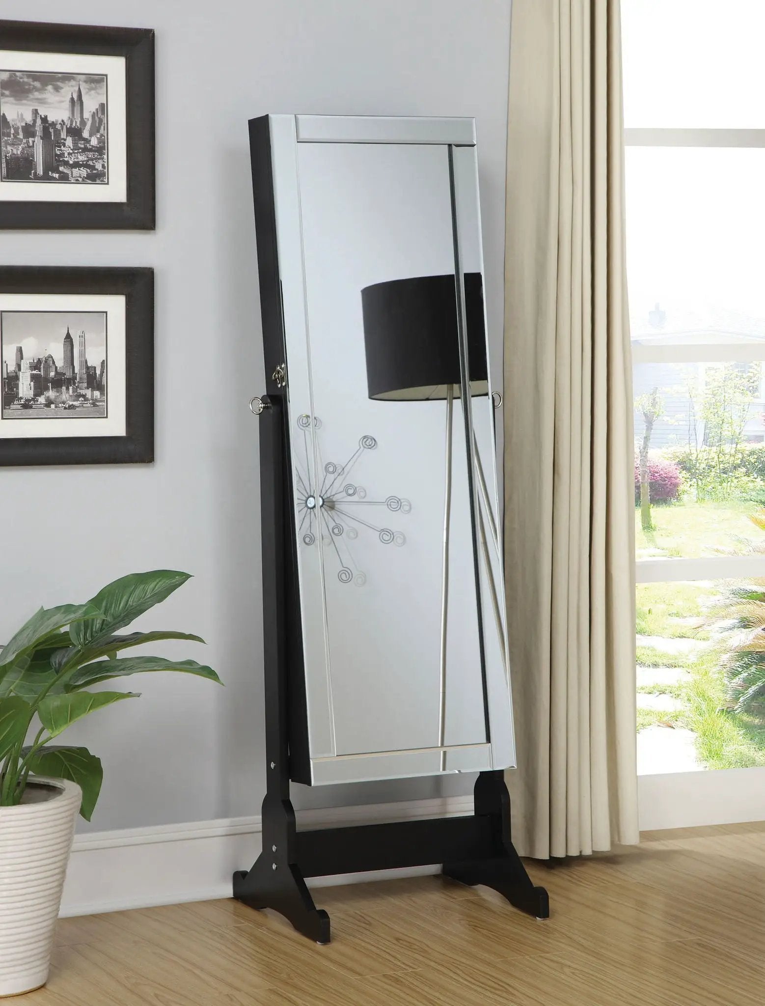 Cortez Cheval Mirror with Jewelry Storage Black by Unique Piece Furniture