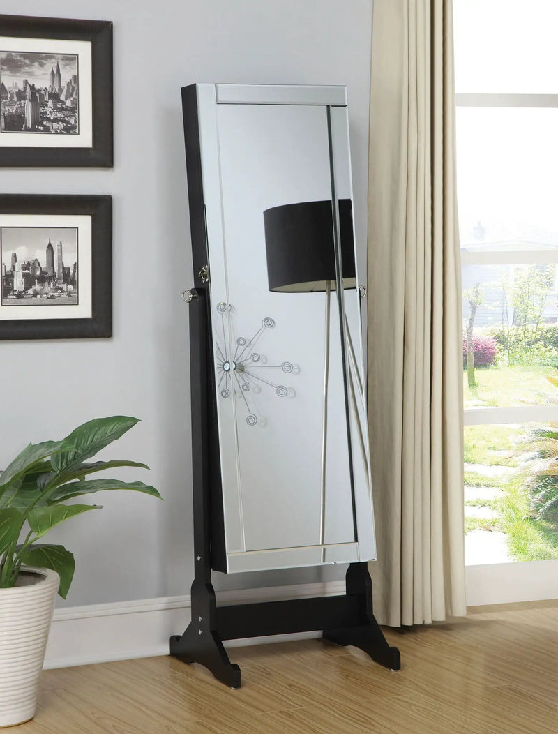 Cortez Cheval Mirror with Jewelry Storage Black by Unique Piece Furniture