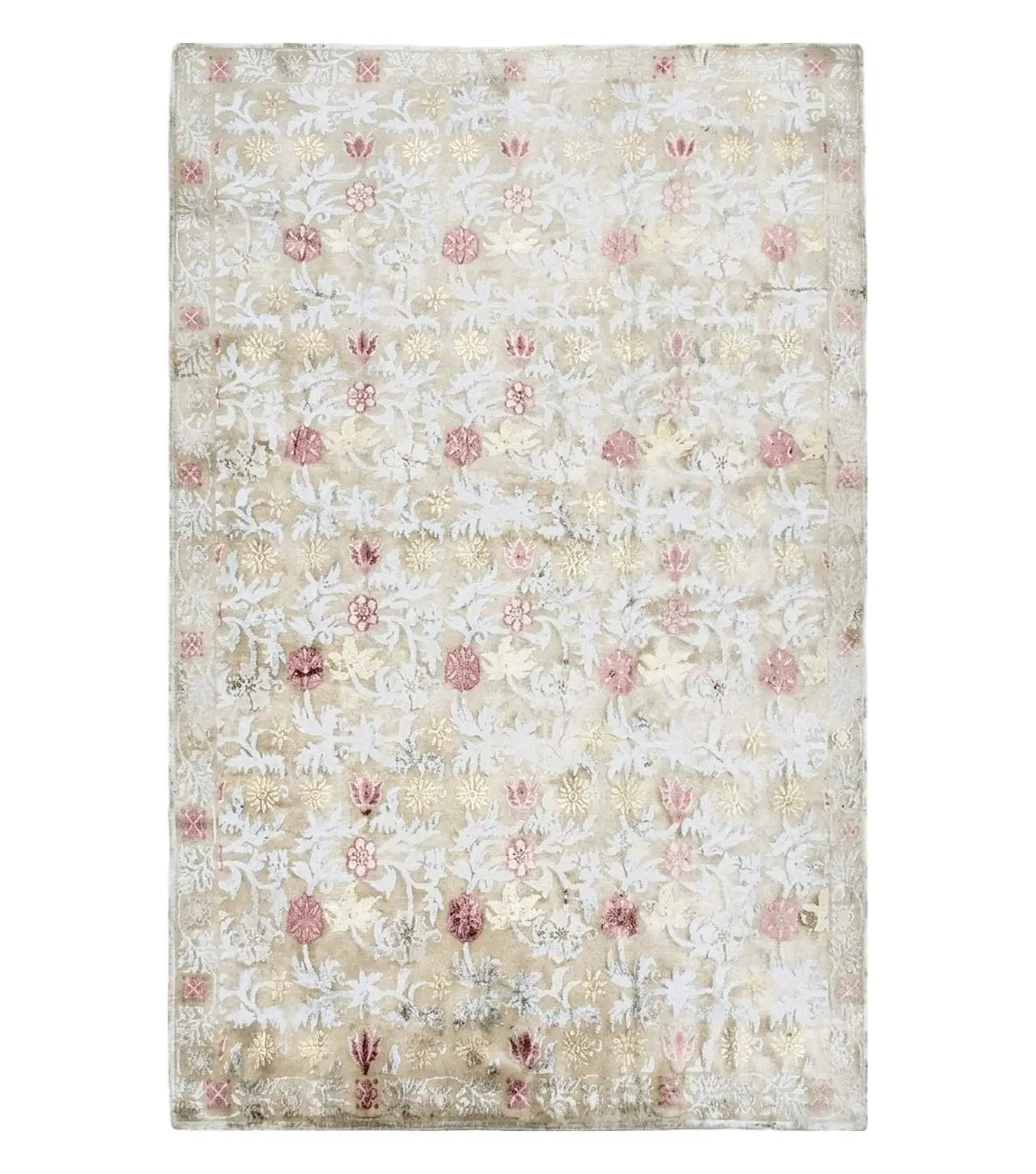 Modern Tibetan Rug 6x9, Wool and Silk Tibetan Rug, Handmade Tibetan Rug, Silk Flowers, Contemporary Rug, Soft Rug, Tibetan Area Rug, Tan by Jewel Rugs