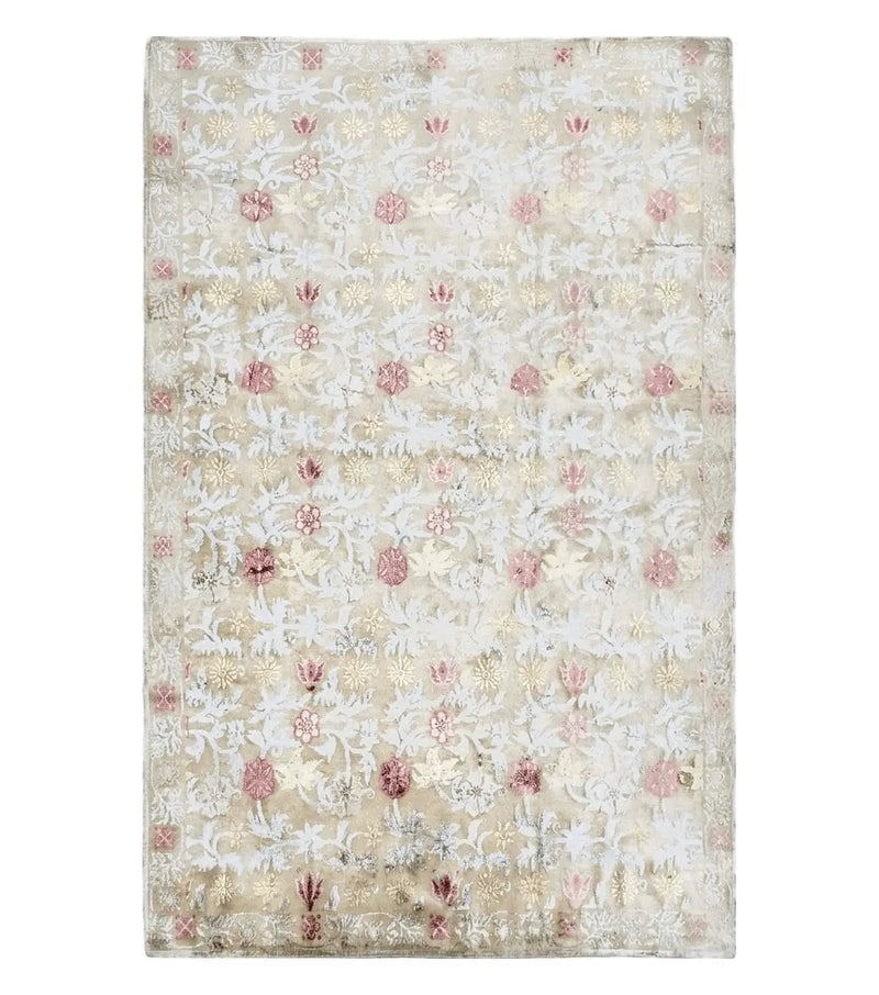 Modern Tibetan Rug 6x9, Wool and Silk Tibetan Rug, Handmade Tibetan Rug, Silk Flowers, Contemporary Rug, Soft Rug, Tibetan Area Rug, Tan by Jewel Rugs