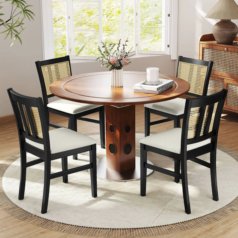 Farmhouse Rattan Dining Chair Set of 2 with Rubber Wood Legs and Cane Back-Beige by DirectDeals