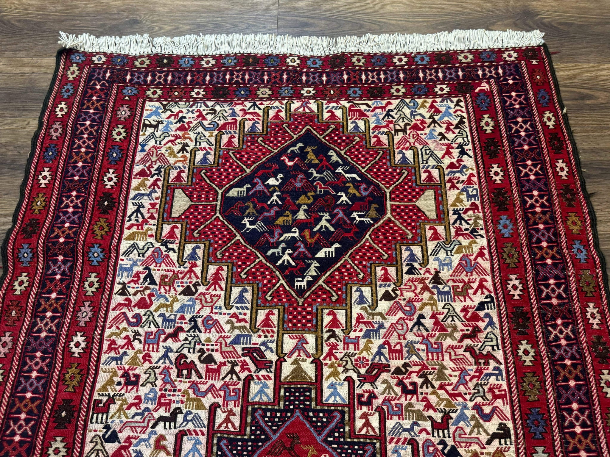 Persian Soumak Kilim Rug 4x6, Triple Medallions Tribal Pictorials, Caucasian Azerbaijani Kilim by Jewel Rugs