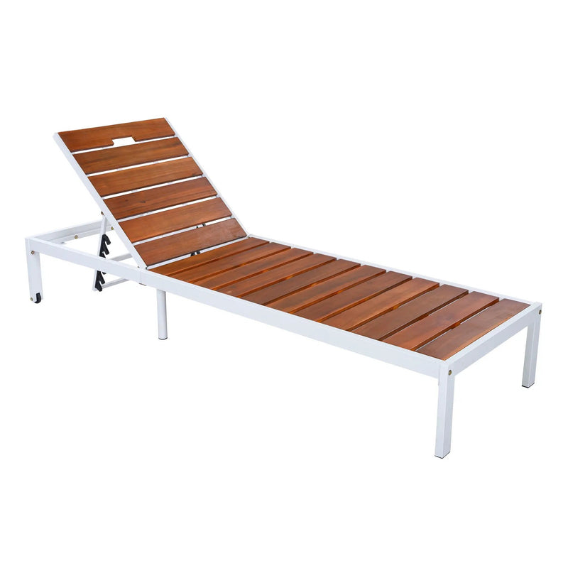 Outdoor Chaise Pool Lounge Chairs With Adjustable Backrest - Brown / White by HouseOfZazla