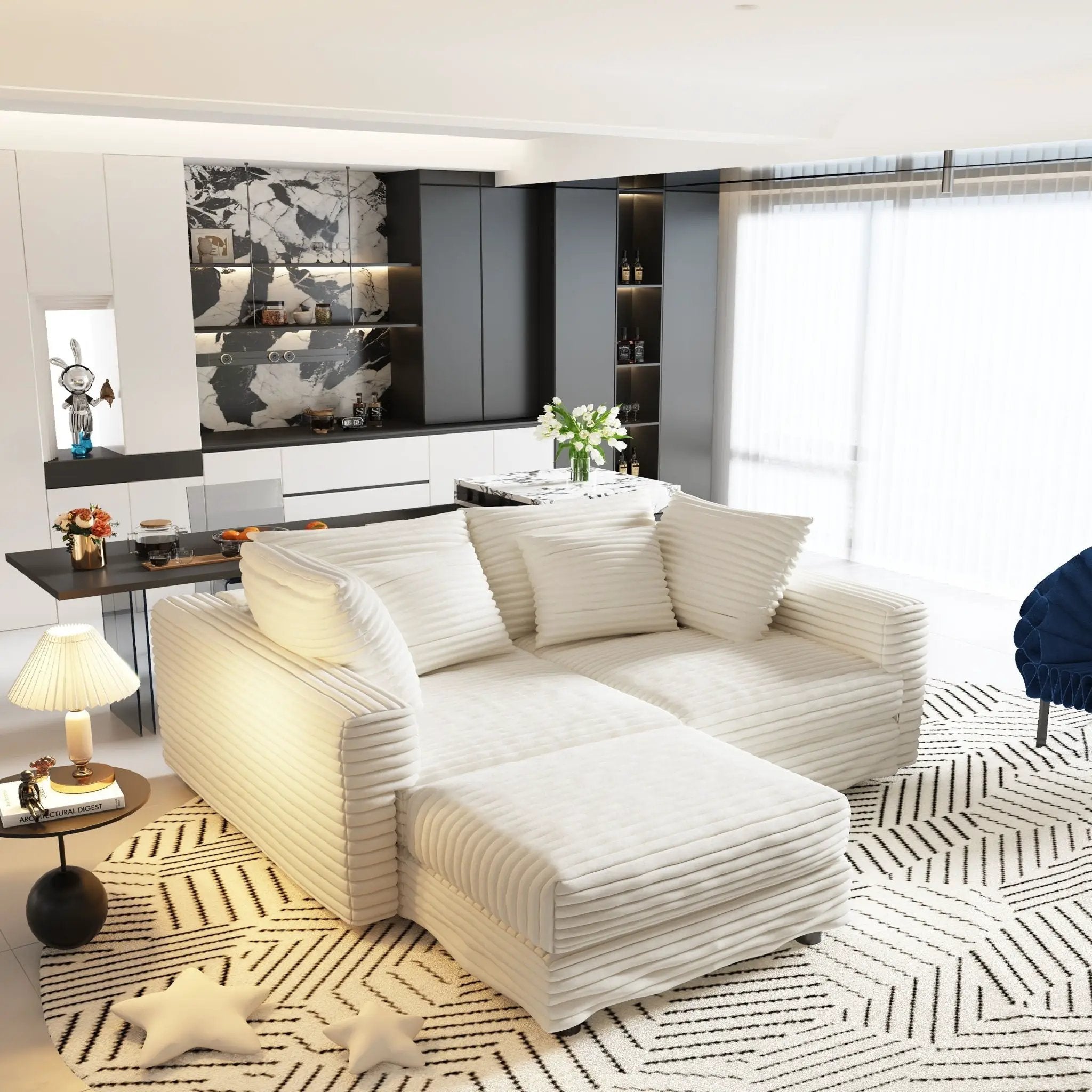 4 Seat Sofa With Soft Pillows And Movable Ottoman by HouseOfZazla