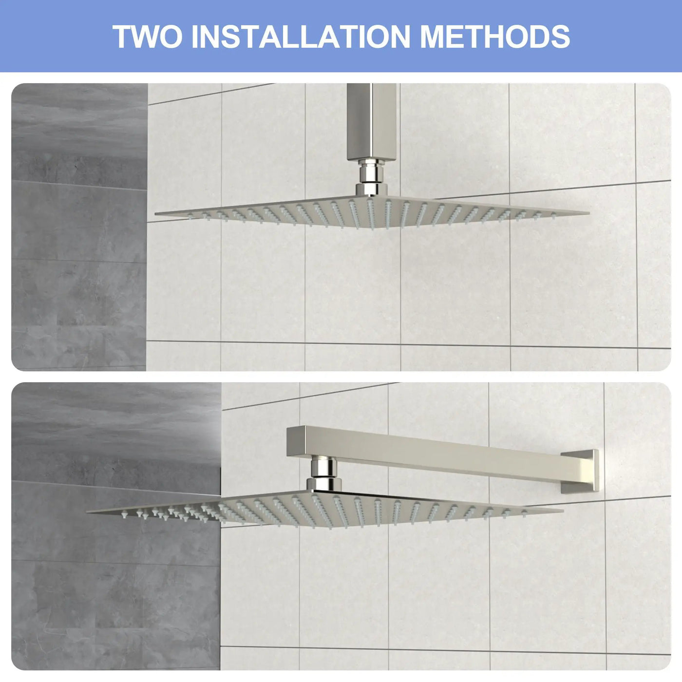 Modern 10" Square Rainfall Shower Head & Stainless Steel Wall Or Ceiling Mount Luxury Spa Shower Panel by HouseOfZazla
