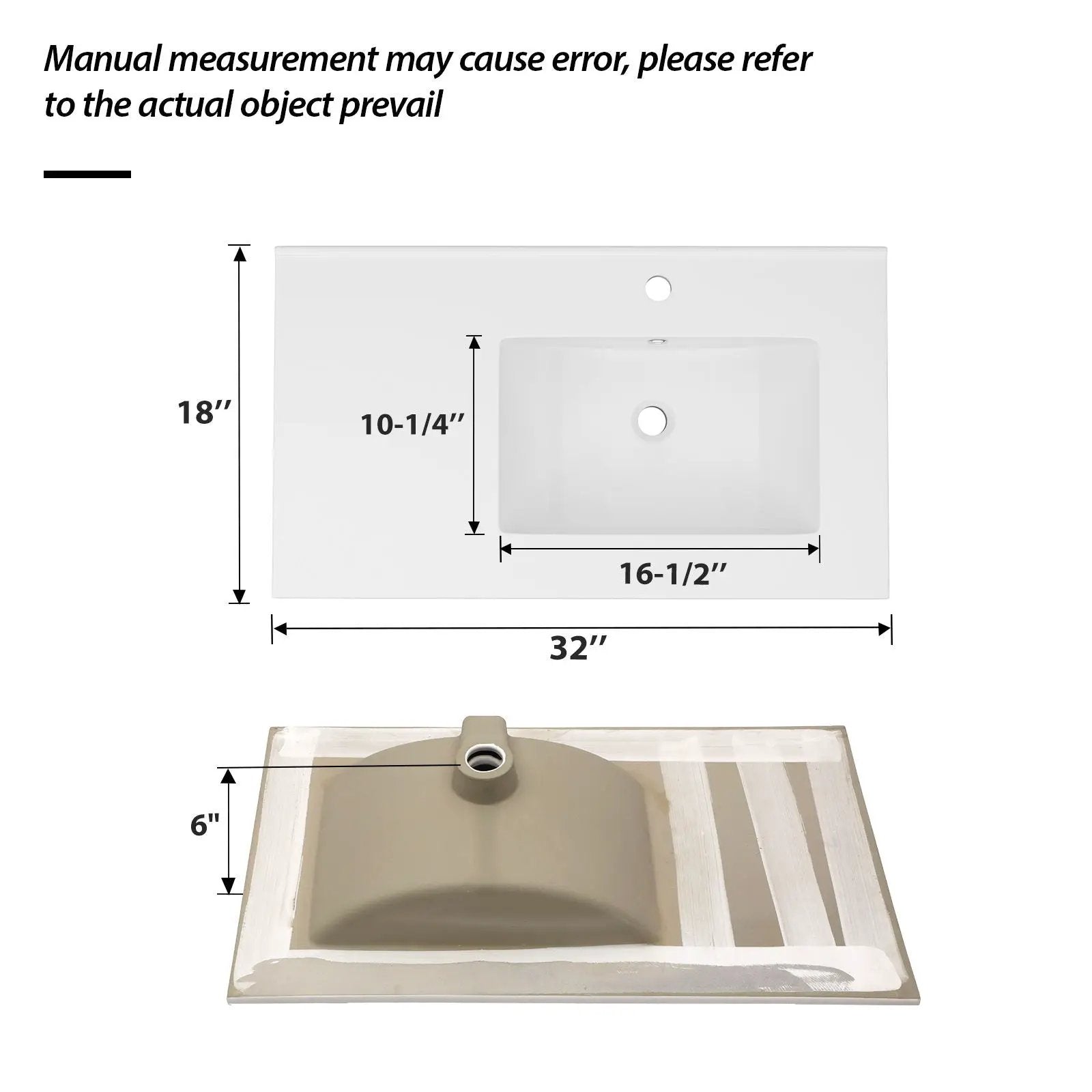 Rectangular Single Vanity Top With 1 Faucet Hole And Overflow, 32" X 18", Spacious Left Countertop For Storage - White by HouseOfZazla