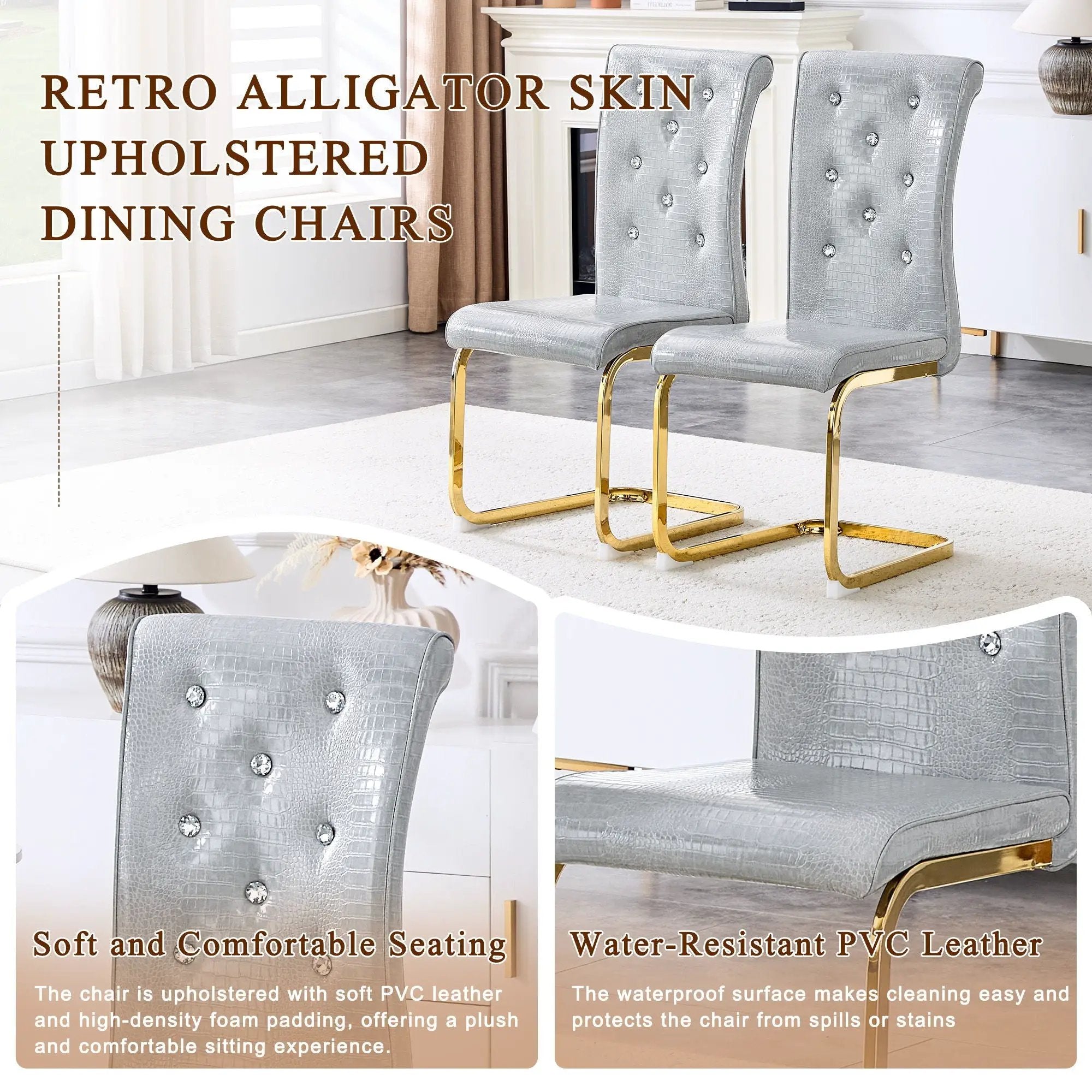 Elegant Design Alligator Skin Upholstered Dining Chairs