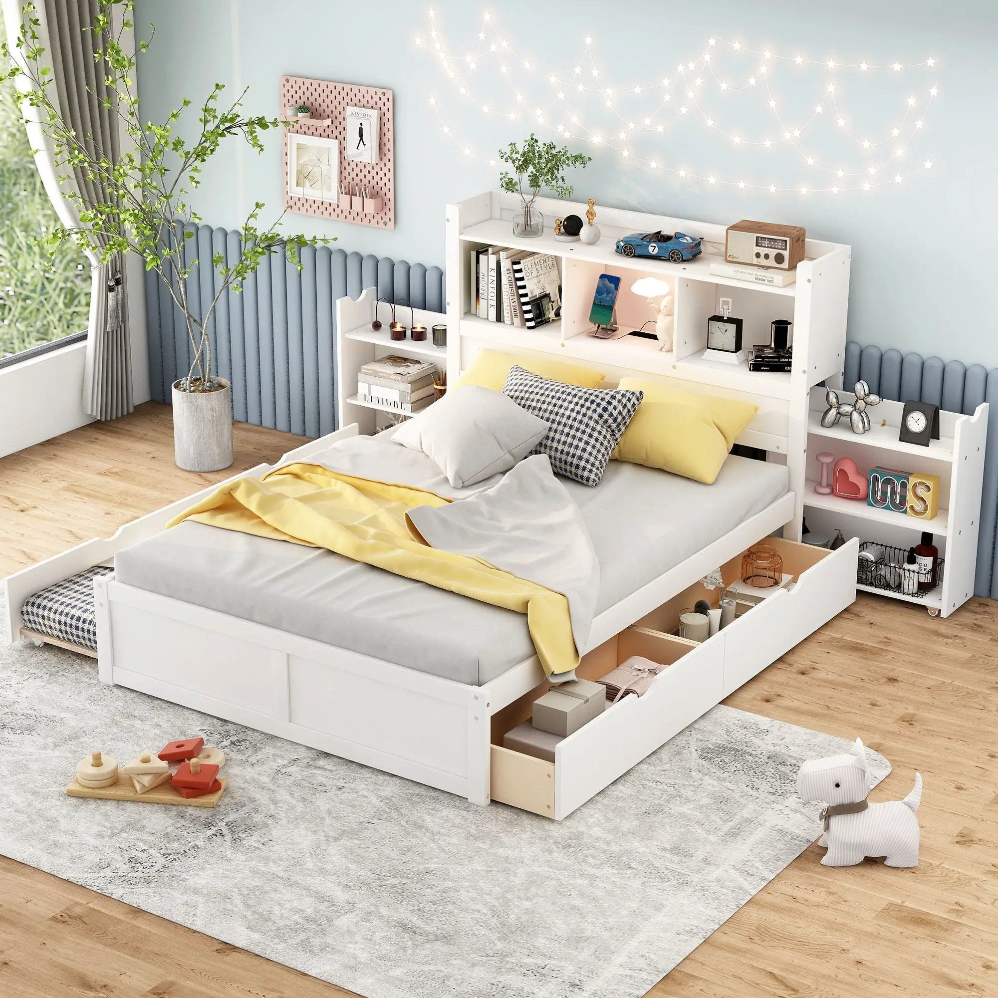 Storage Platform Bed With Pull Out Shelves, Trundle, And 2 Drawers by HouseOfZazla
