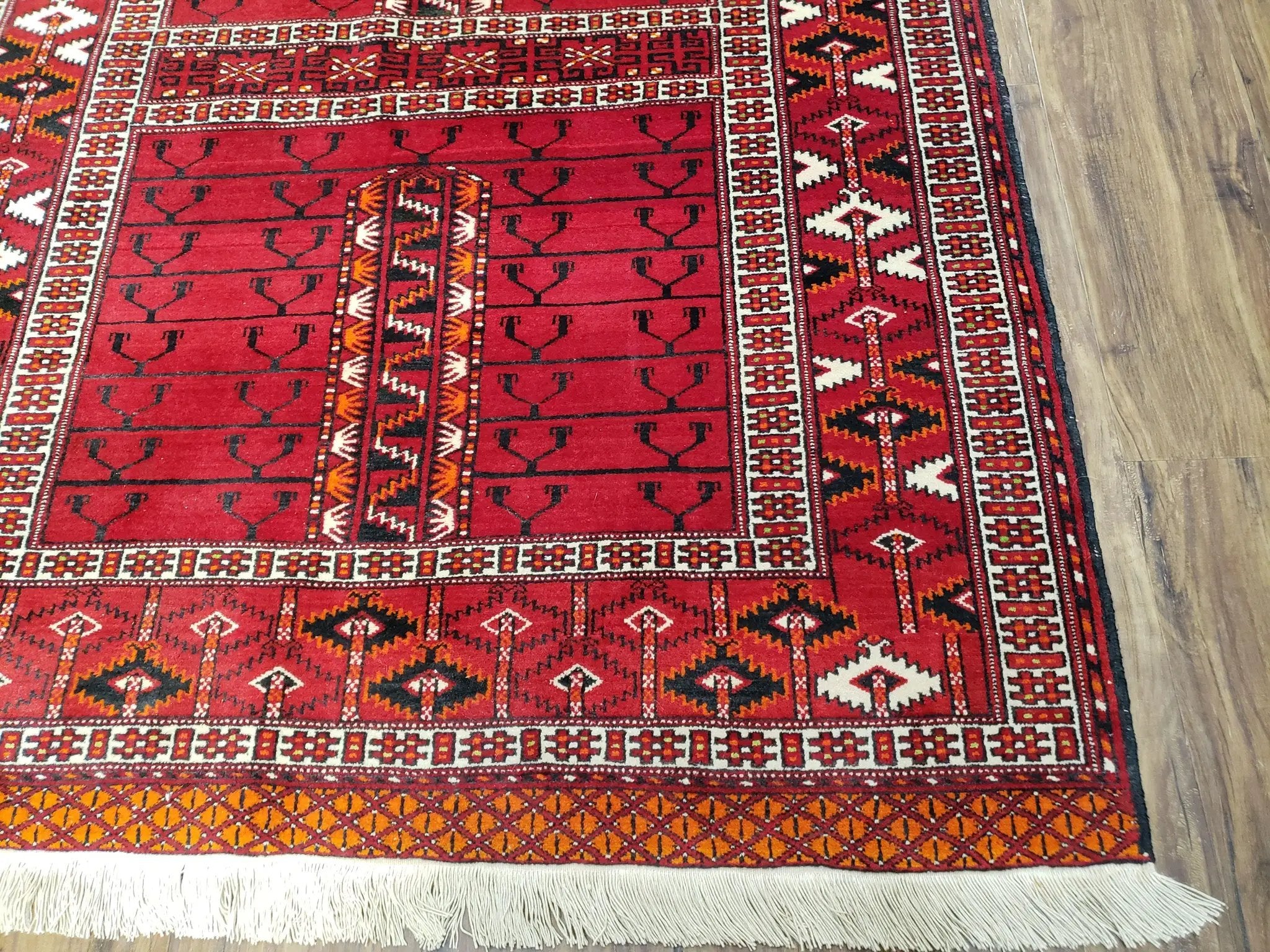 Antique Persian Turkoman Rug 4x5, Hatchli Tekkeh Ersari Red Tribal Rug, Handmade Wool Oriental Carpet, Four Seasons Rug by Jewel Rugs