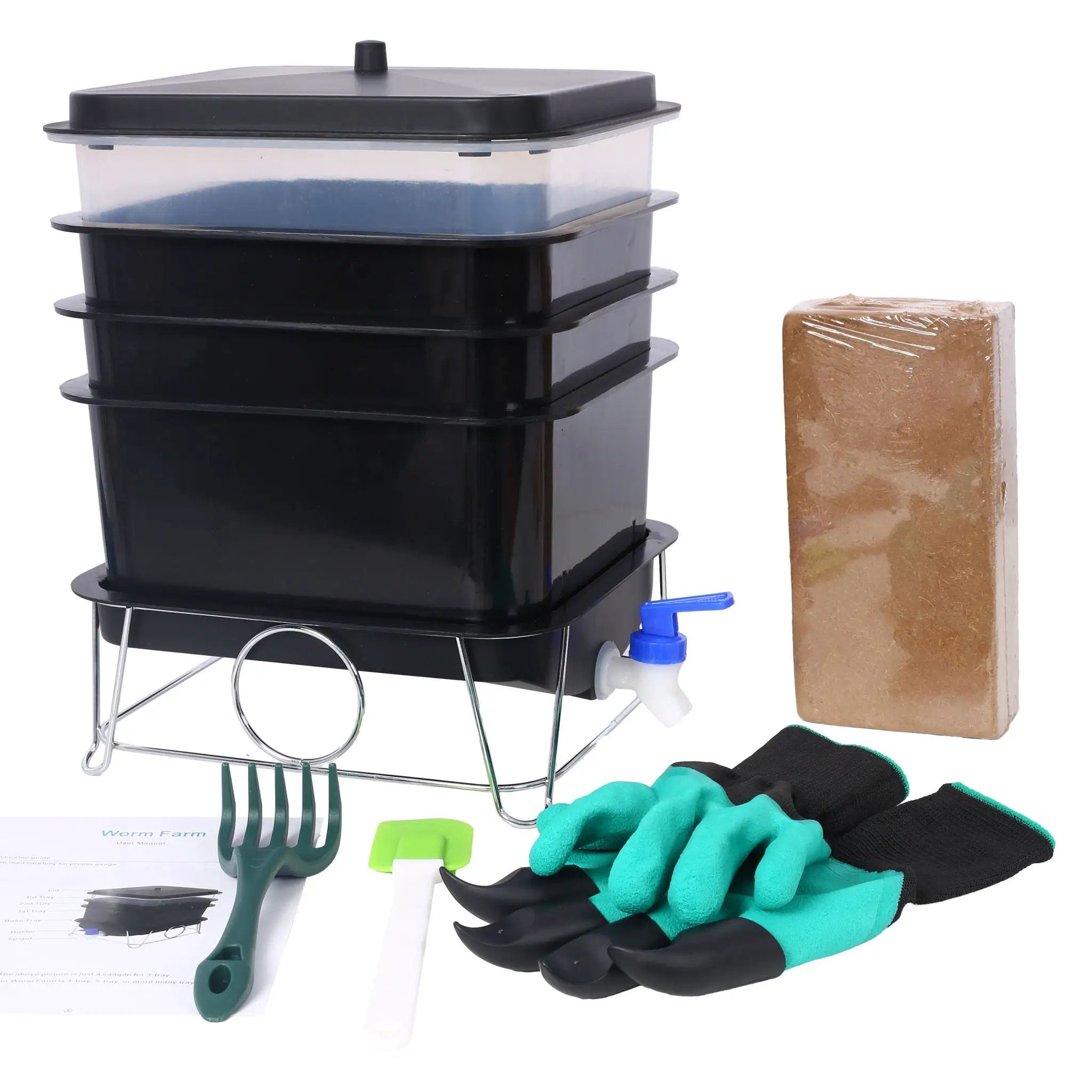 Durable Worm Farm Composting Bin With 4 Tray System For Food Waste Recycling Plastic - Black by HouseOfZazla