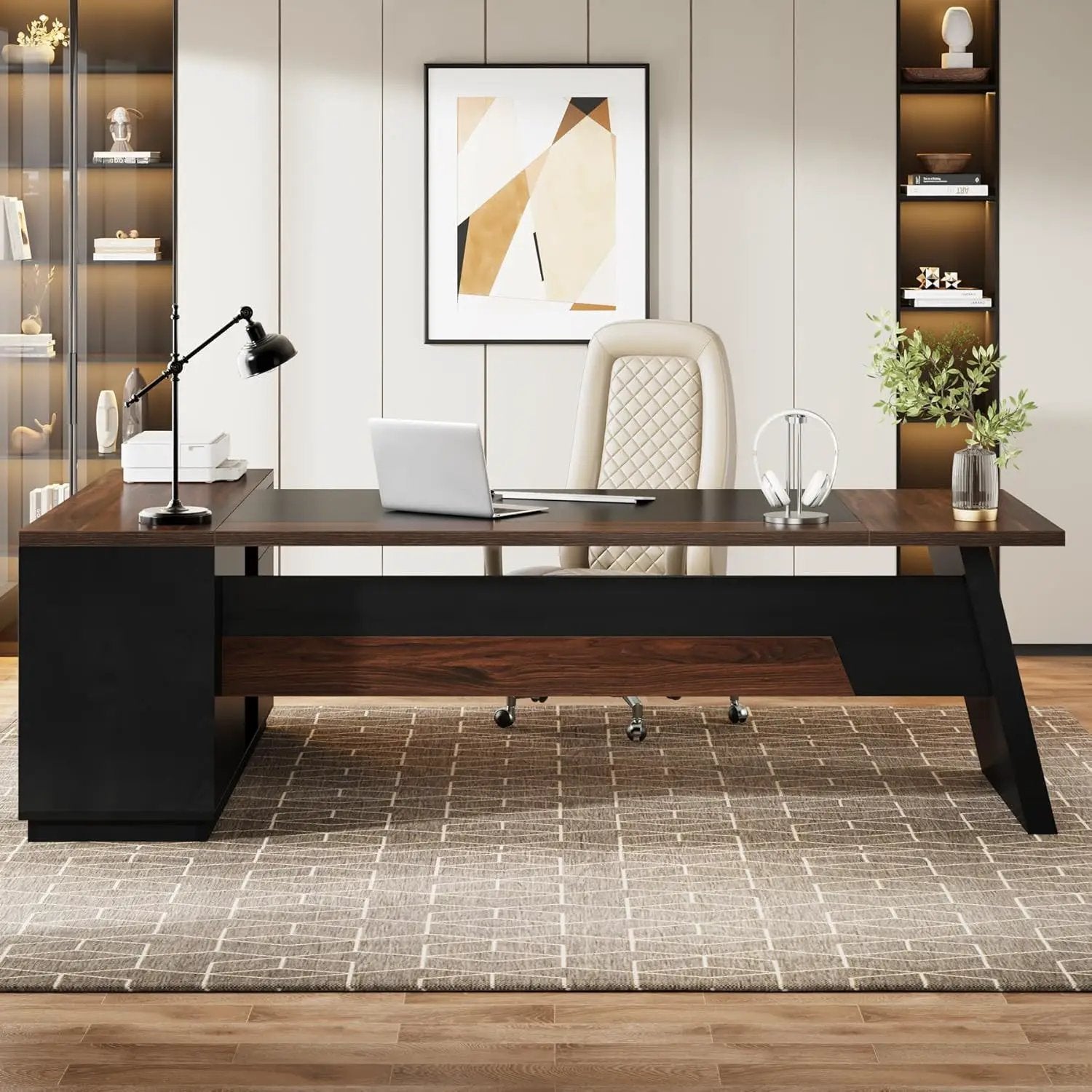 L-Shaped Executive Desk With File Cabinet & Drawers by HouseOfZazla