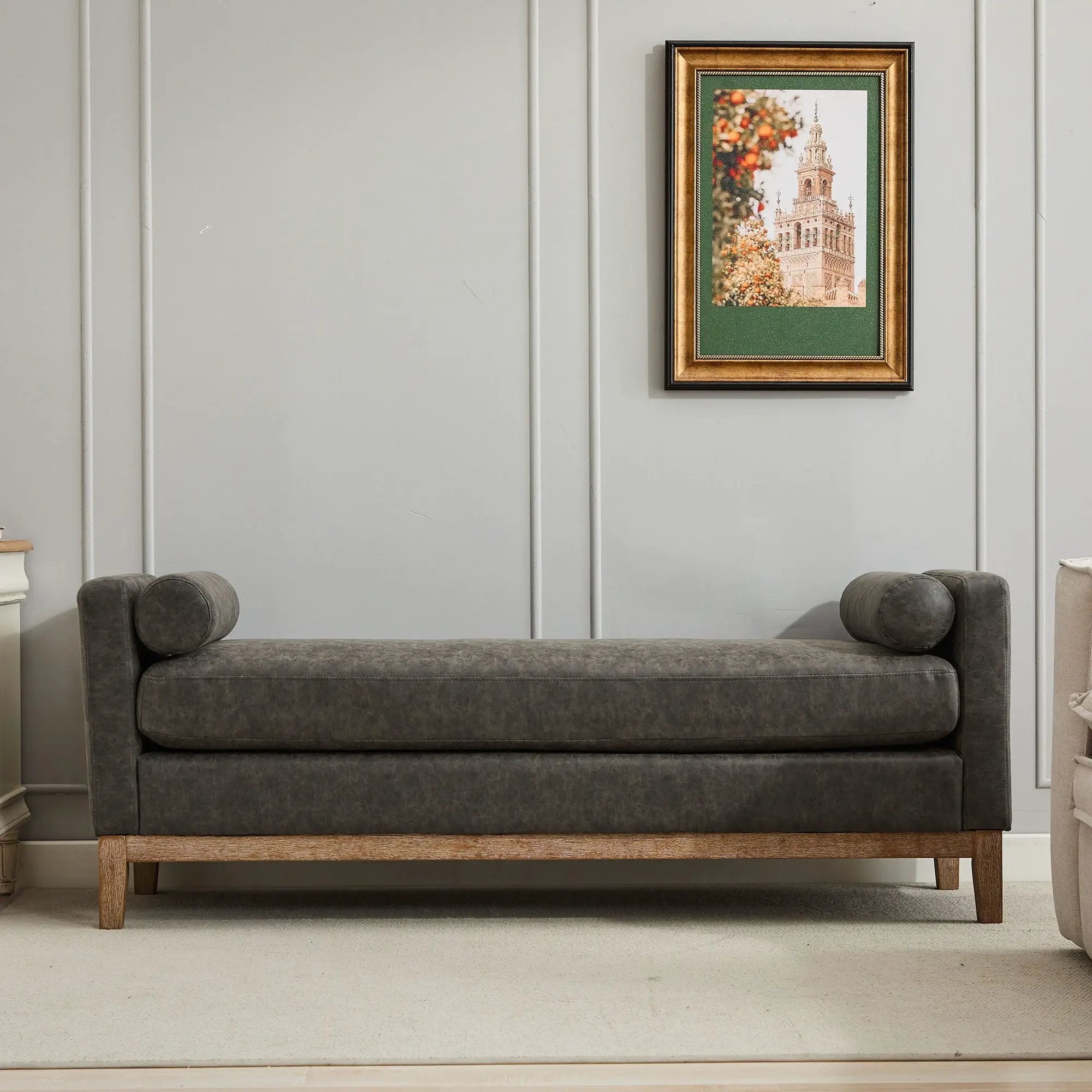 Elegant Upholstered Bench Daybed Ottoman With Bolster Pillows by HouseOfZazla
