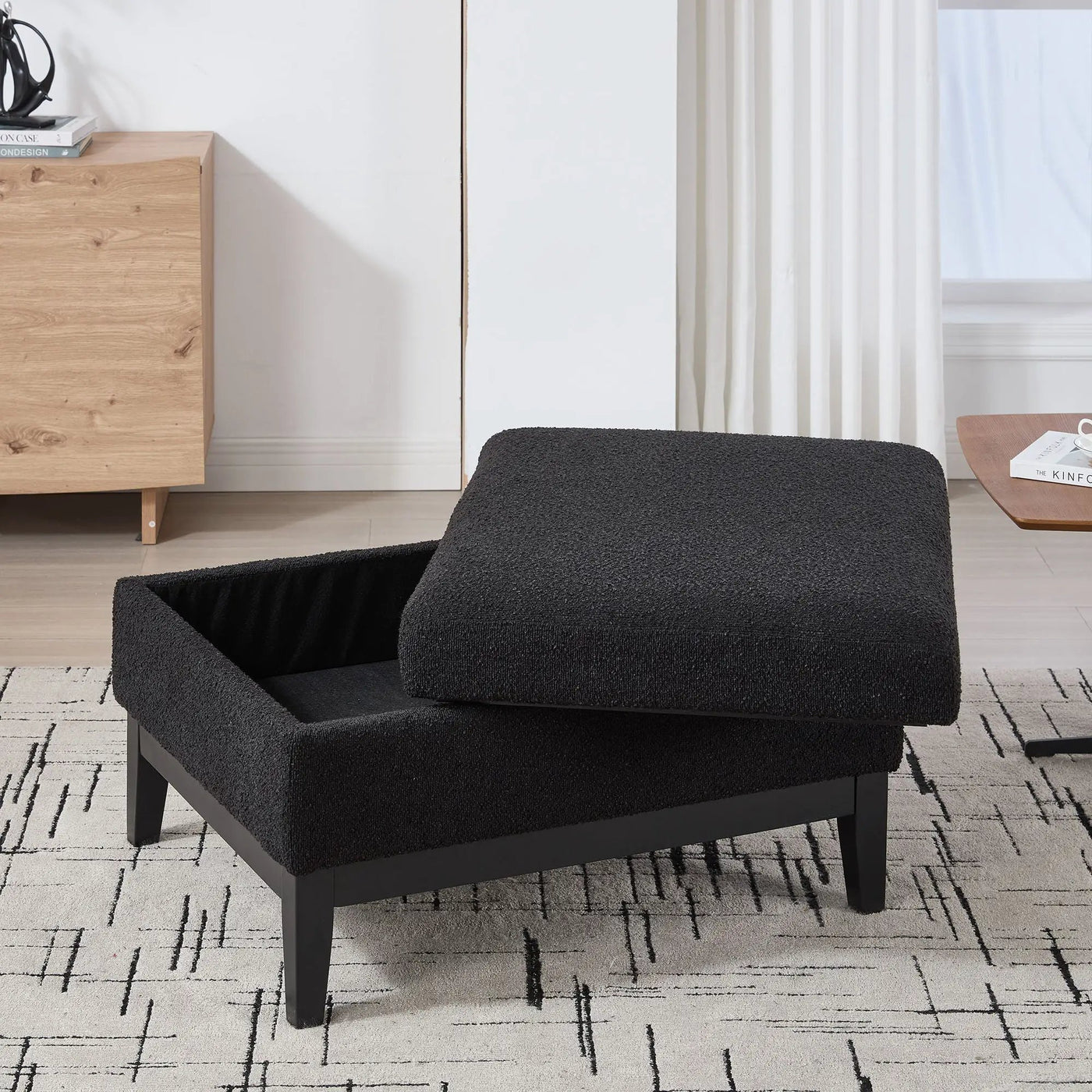 Upholstered Storage Ottoman With Reversible Lid Coffee Table With Rubberwood Legs by HouseOfZazla