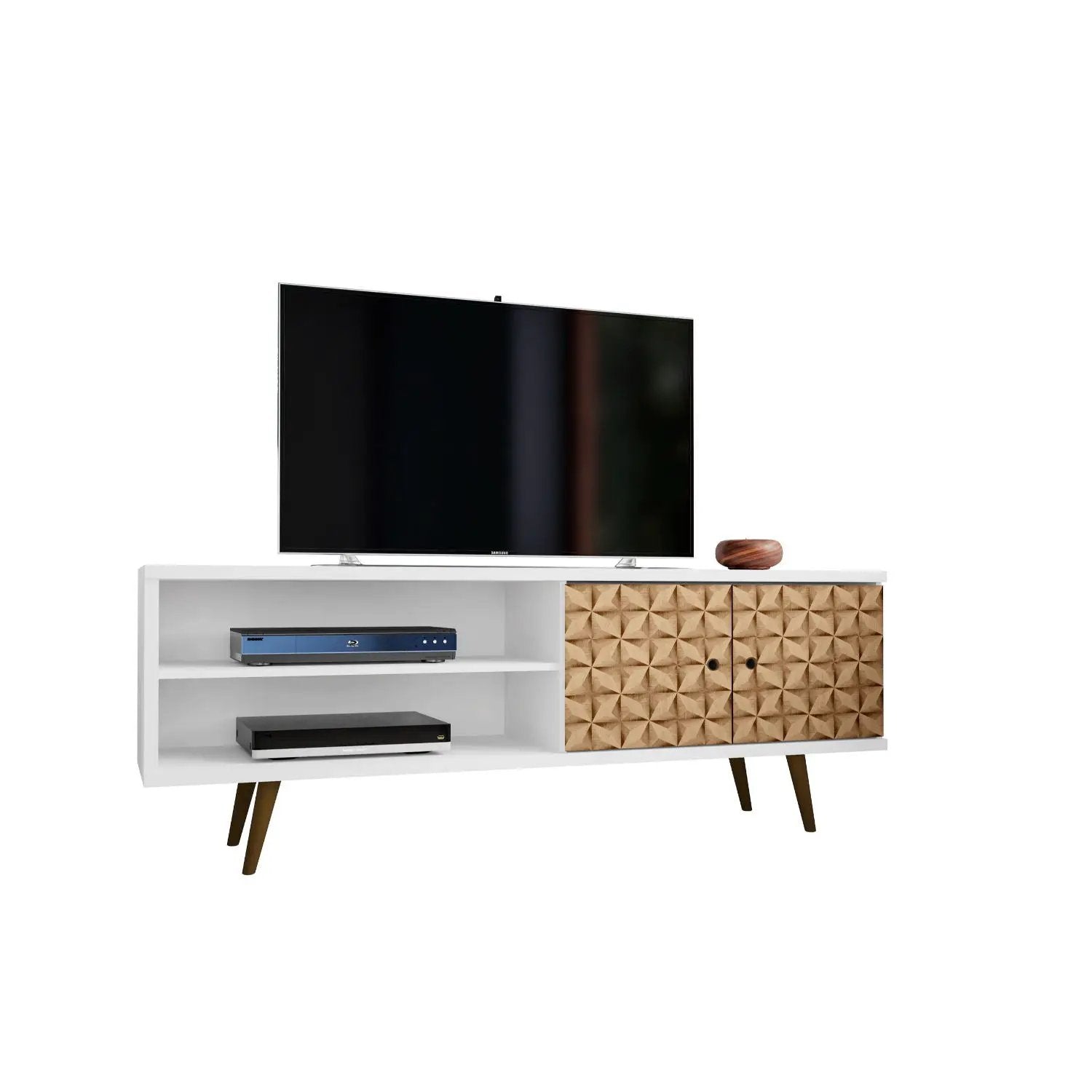 Liberty - TV Stand & 2 Open Shelves - Natural / White by HouseOfZazla