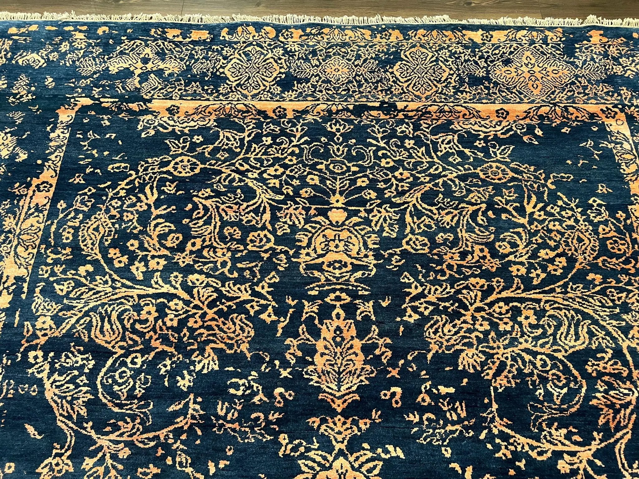 Area Rug 8x10 High Quality Handmade Oriental Carpet, Modern Contemporary Rug, Rug for Living Room, Wool Rug, Blue and Gold, Pakistani Rug by Jewel Rugs