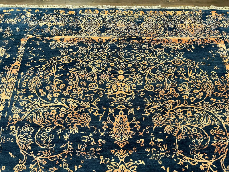 Area Rug 8x10 High Quality Handmade Oriental Carpet, Modern Contemporary Rug, Rug for Living Room, Wool Rug, Blue and Gold, Pakistani Rug by Jewel Rugs