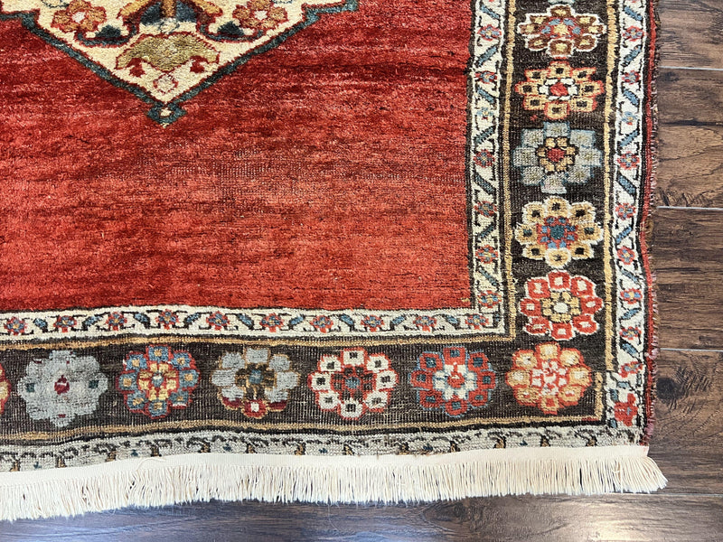 Antique Persian Bidjar Rug 4x8, Triple Medallions, Handmade Oriental Carpet, 1920s Rug, Wool Rug, Red by Jewel Rugs