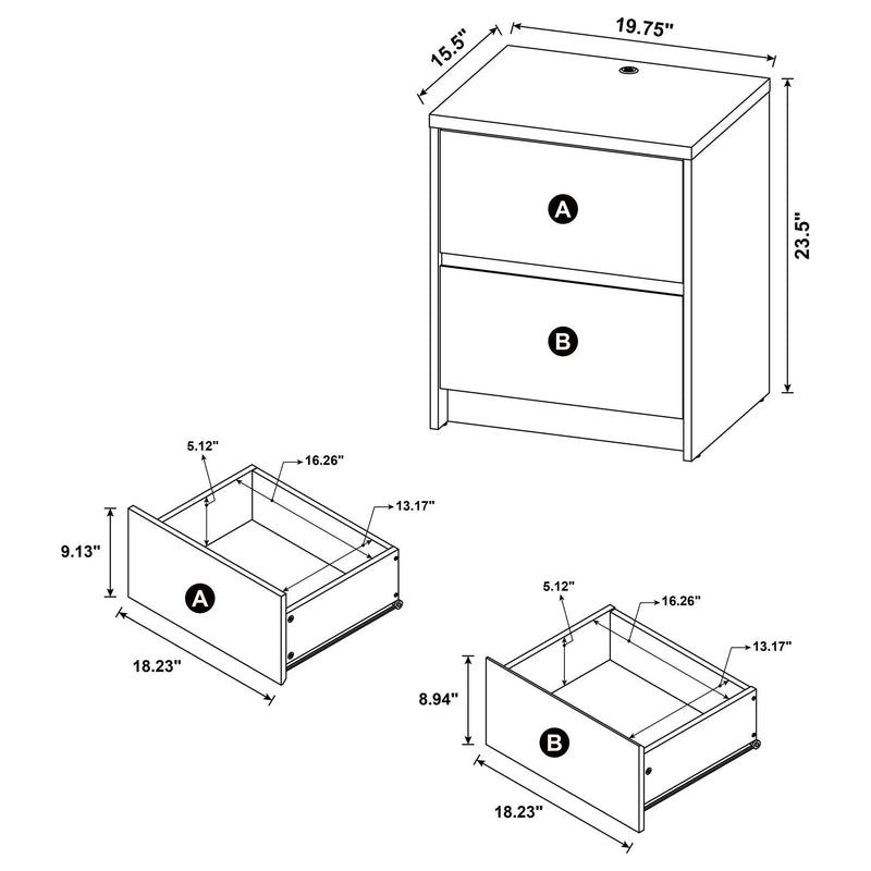 Geary - 2 Drawer Nightstand With LED Lights And USB Charging Ports by HouseOfZazla