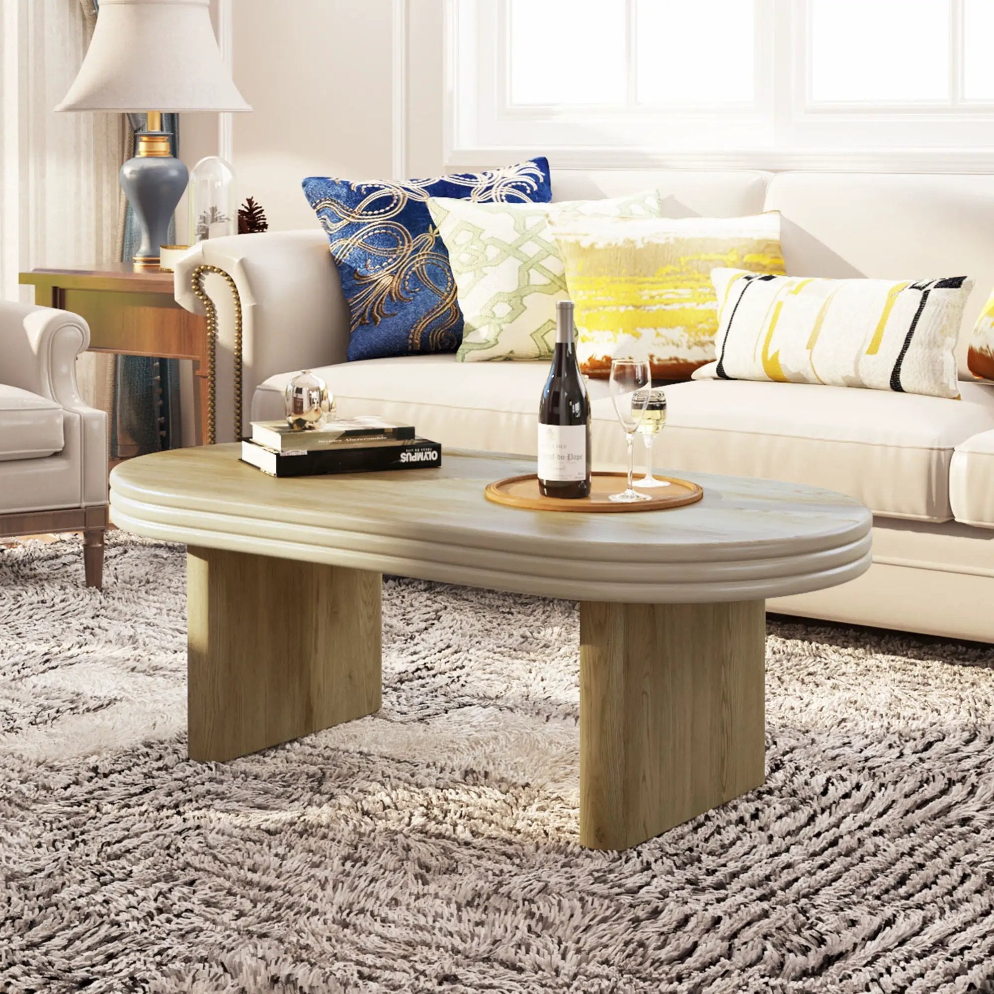 Oval Fluted Coffee Table - Natural by Unique Piece Furniture