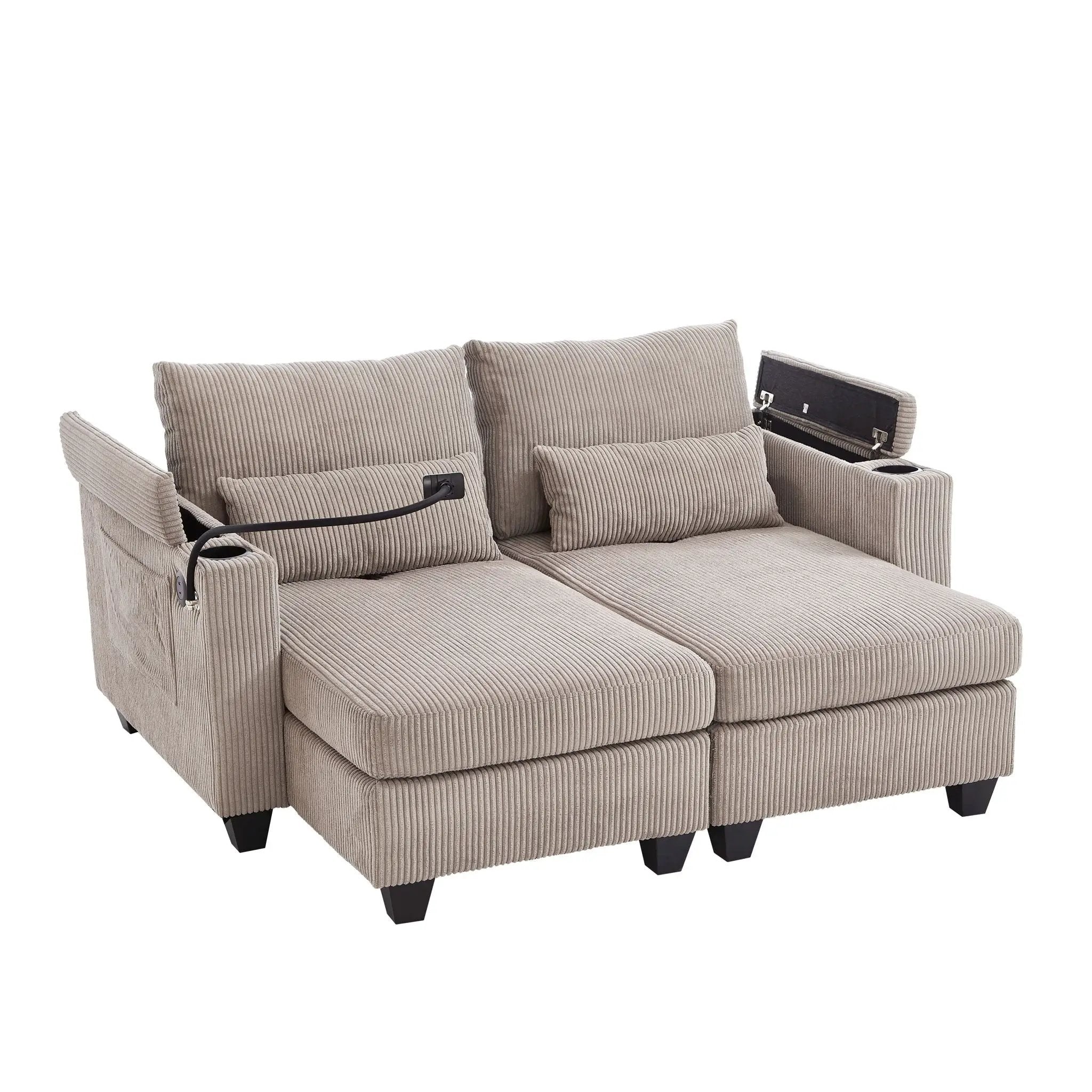 Convertible Chaise Lounge Sofa Chair With USB Ports, Cup Holders, Phone Holder And Storage by Unique Piece Furniture