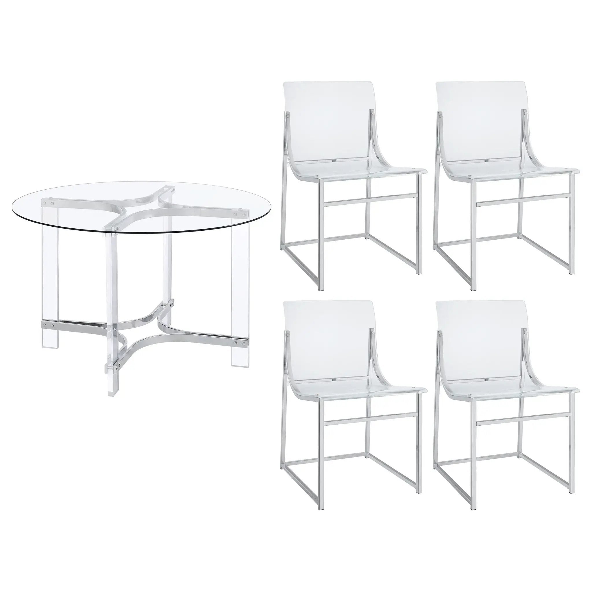 Keeling 5-piece Round Glass Top Acrylic Dining Set Chrome by Unique Piece Furniture
