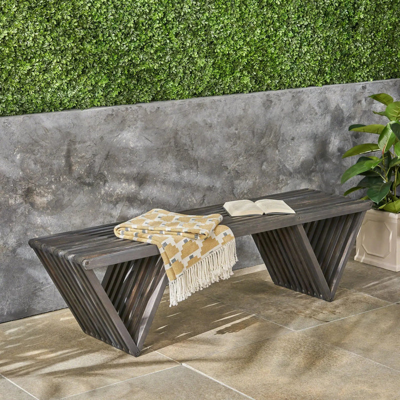 Gloaming Outdoor Bench with Slat Design and Triangular Base by HouseOfZazla