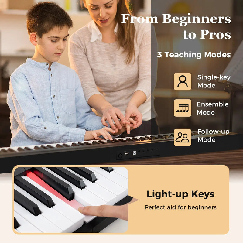 88 Key Foldable Piano Keyboard Portable Semi Weighted Electric Piano-Black by DirectDeals