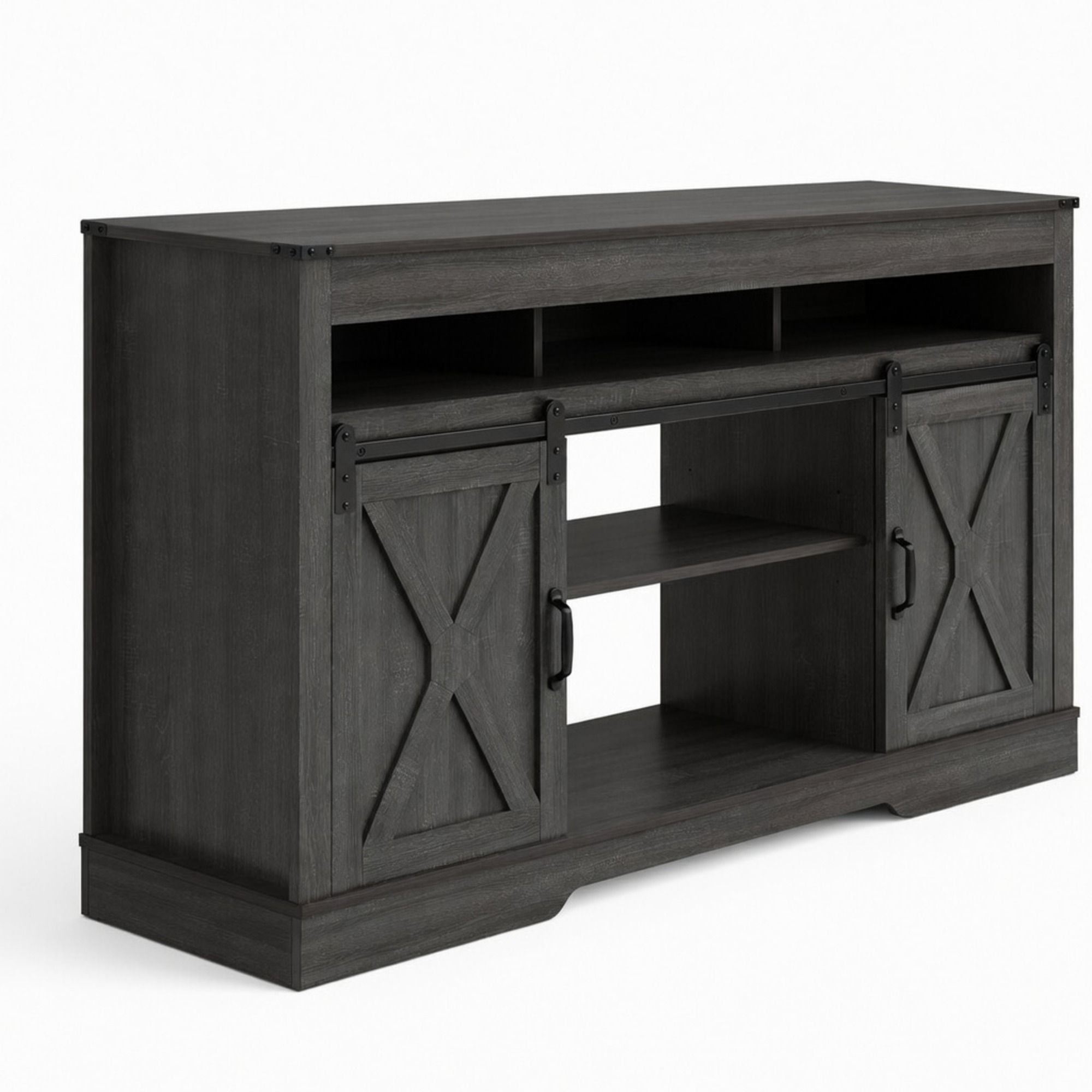 Farmhouse TV Stand With Sliding Barn Doors & Adjustable Storage by HouseOfZazla