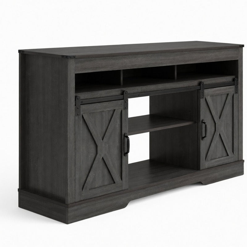 Farmhouse TV Stand With Sliding Barn Doors & Adjustable Storage by HouseOfZazla
