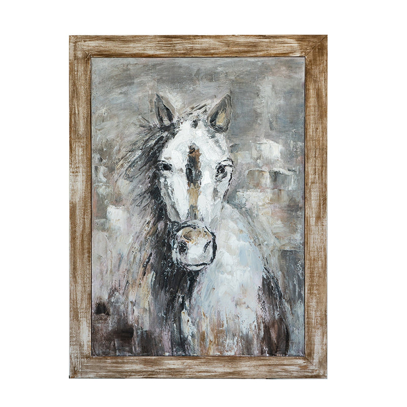 35.4x47.2x1.2" Hand-Painted White Horse Artwork by HouseOfZazla