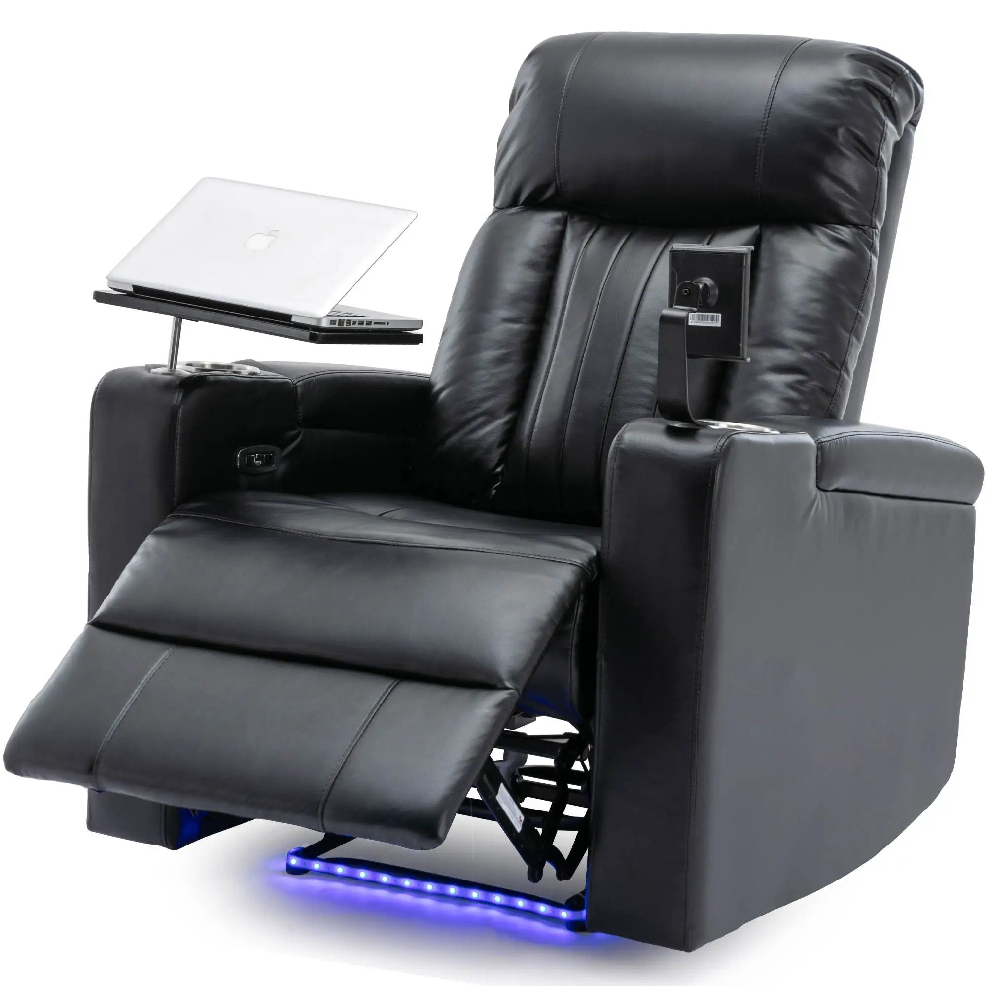 Premium Power Recliner & Storage Arms, Cupholders, Swivel Tray Table And Cell Phone Stand - Black by HouseOfZazla