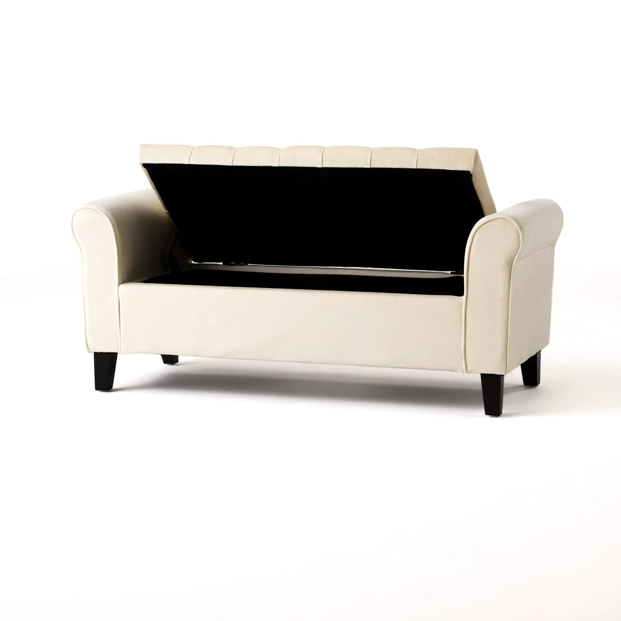 Ivory Fabric Storage Bench with Rolled Arms by HouseOfZazla