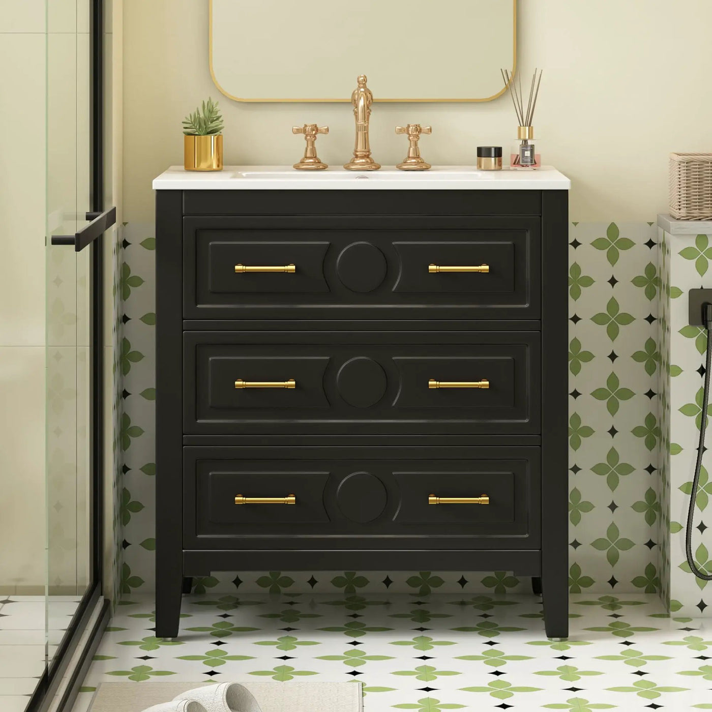 Retro Bathroom Vanity With Sink Combo, Free Standing Single Set With 3 Drawers by Unique Piece Furniture