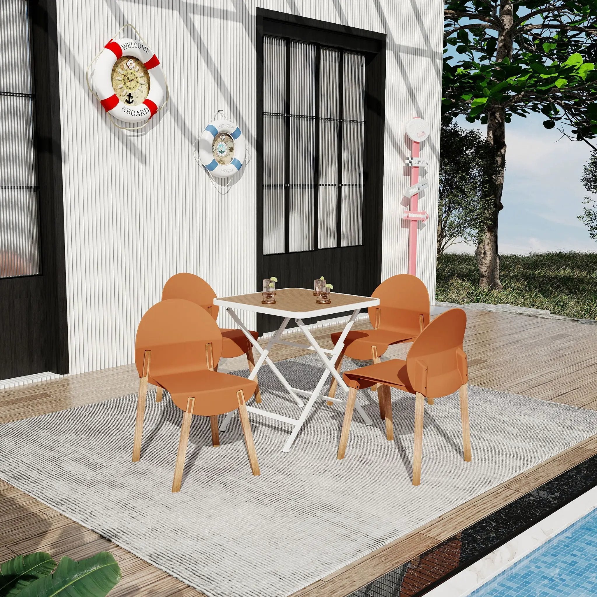 4 Piece Set Of Single Chairs With A Folding Square Table by Unique Piece Furniture