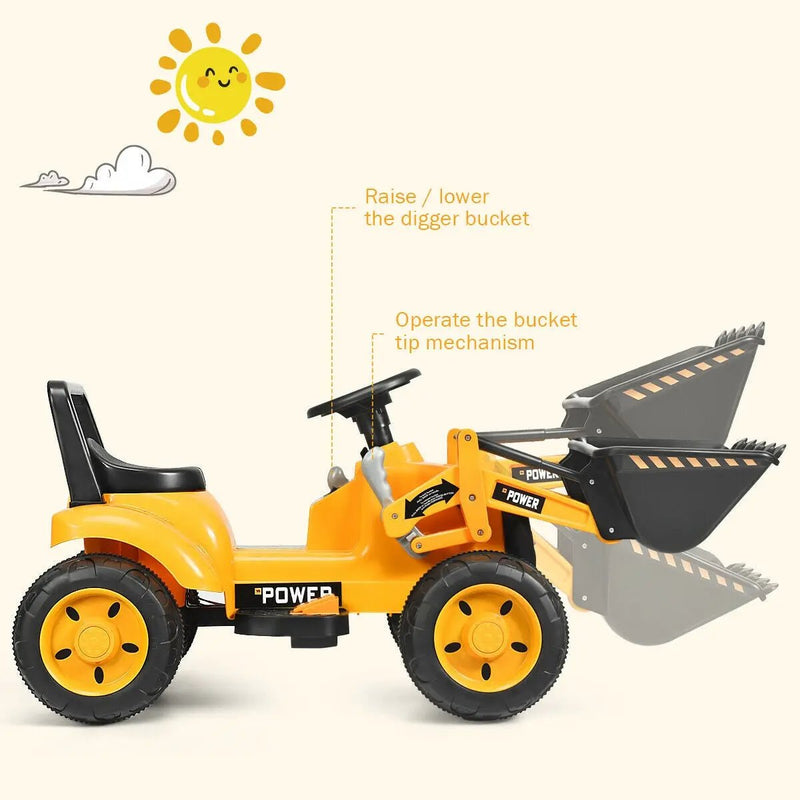 Kids Ride On Excavator Digger 6V Battery Powered Tractor-Yellow by DirectDeals